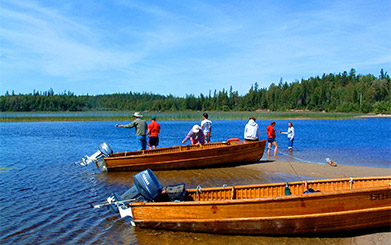 Frog Rapids Camp fishing from shore
